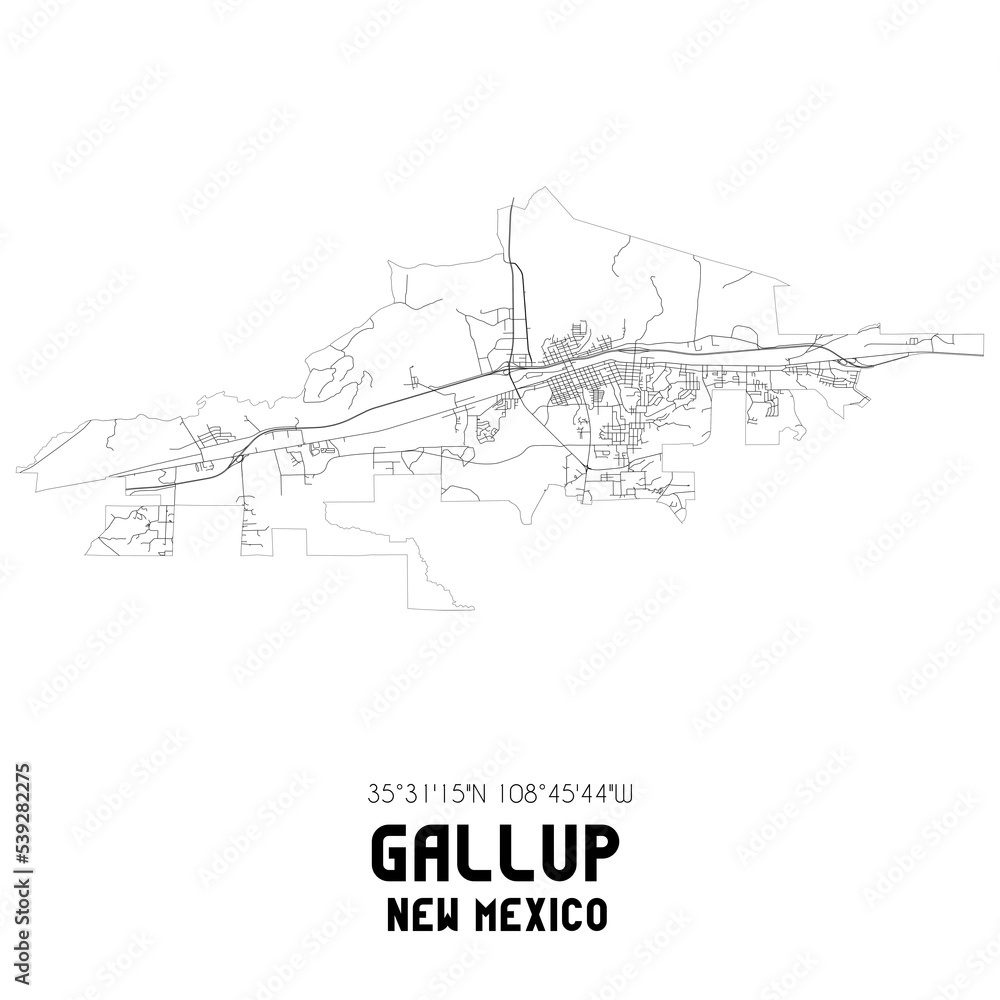 Gallup New Mexico. US street map with black and white lines.