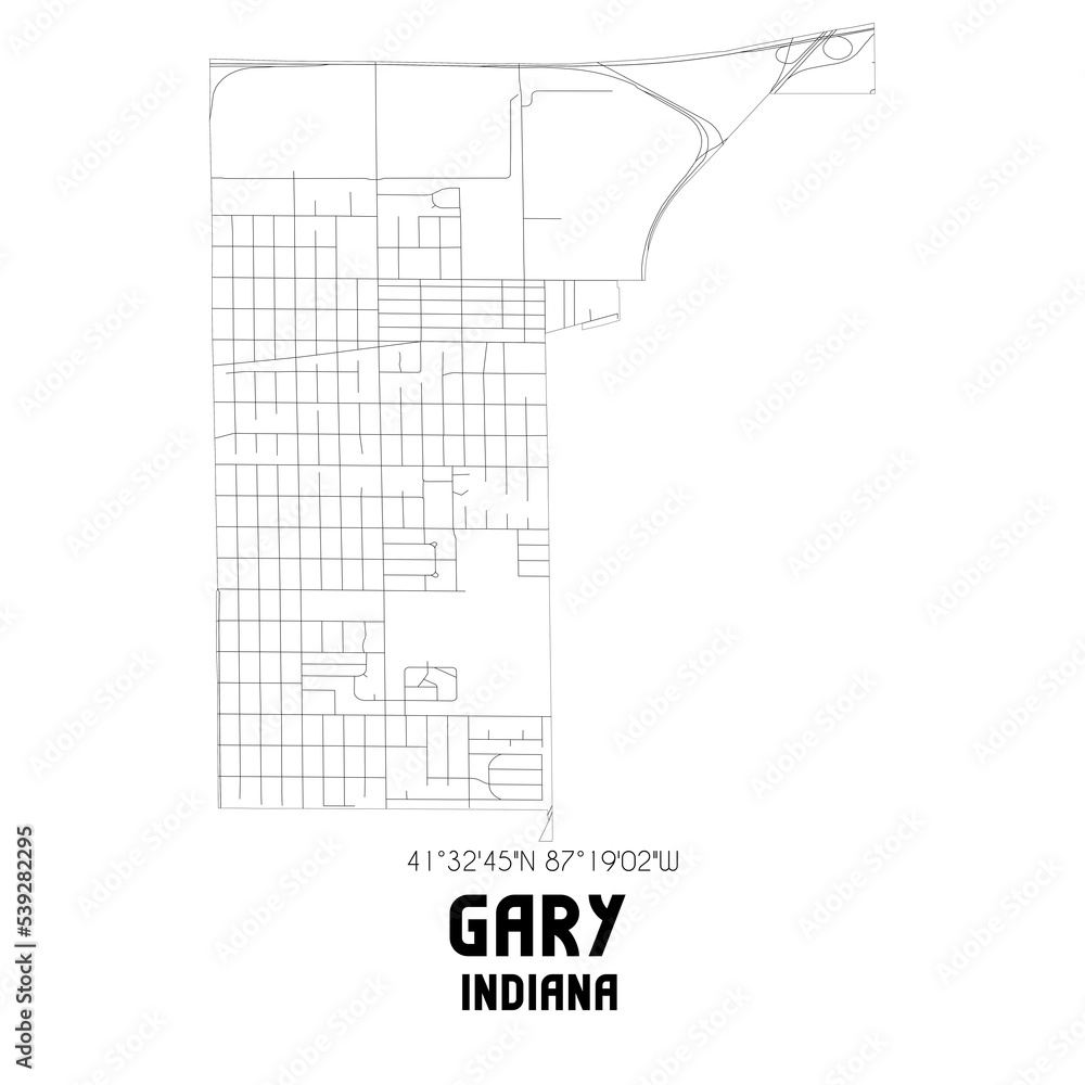 Gary Indiana. US street map with black and white lines. Stock