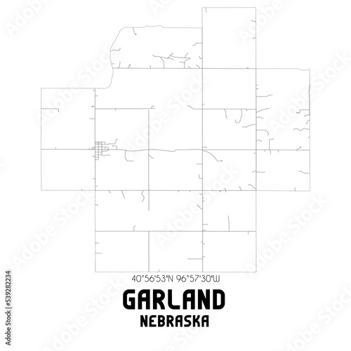 Garland Nebraska. US street map with black and white lines.