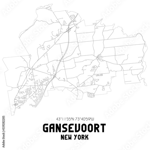 Gansevoort New York. US street map with black and white lines.