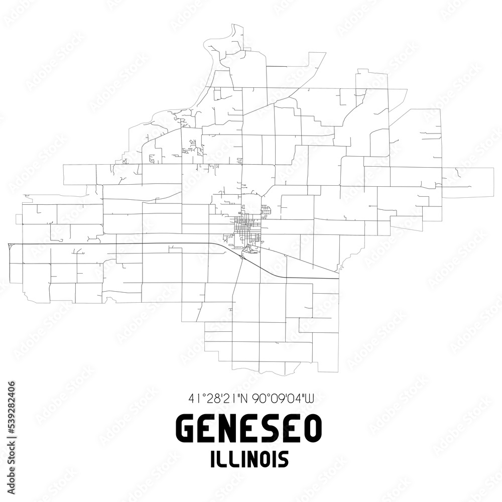 Geneseo Illinois. US street map with black and white lines.