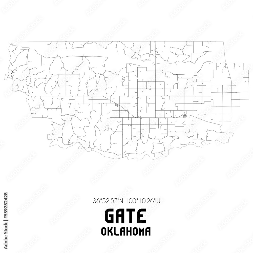 Gate Oklahoma. US street map with black and white lines.