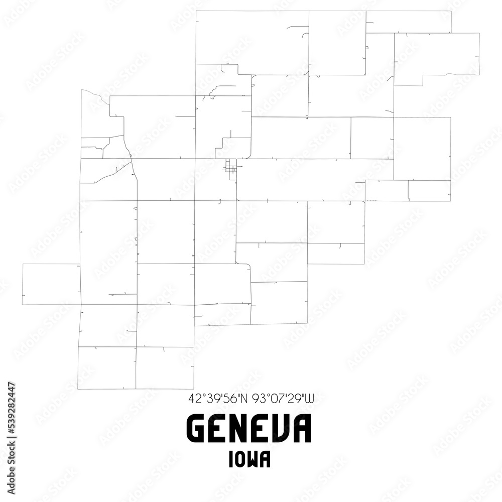 Geneva Iowa. US street map with black and white lines. Geneva Iowa. US street map with black and white lines.