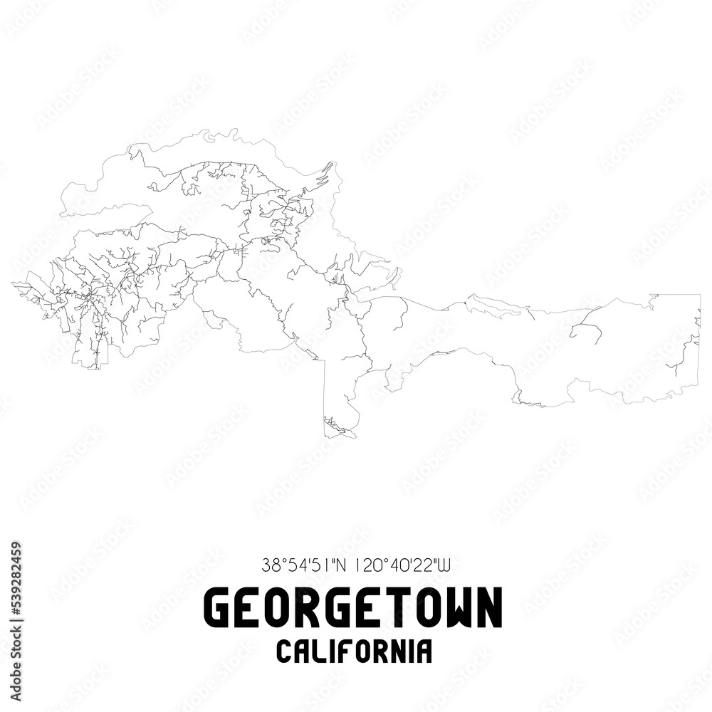 Georgetown California. US street map with black and white lines.