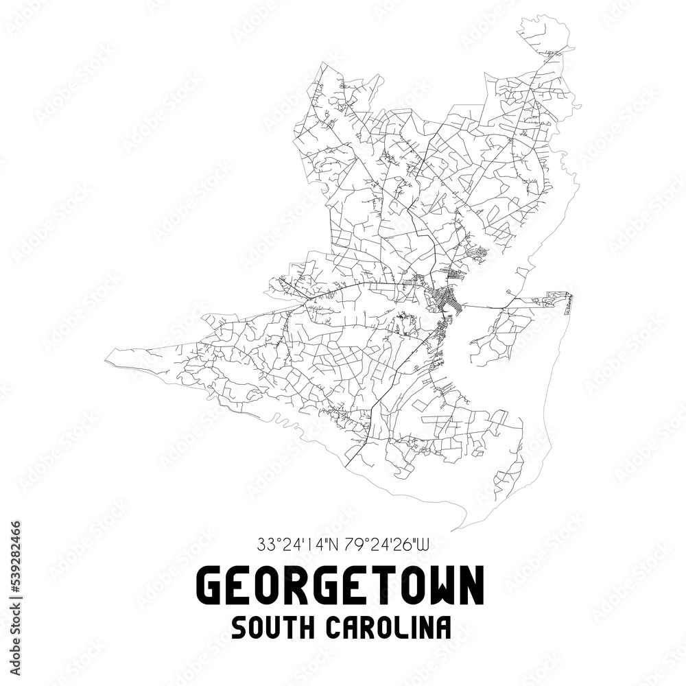 Georgetown South Carolina. US street map with black and white lines.
