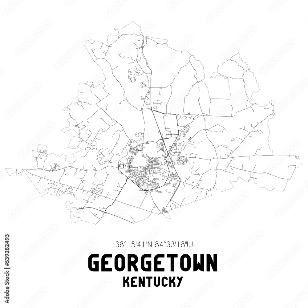 Georgetown Kentucky. US street map with black and white lines.