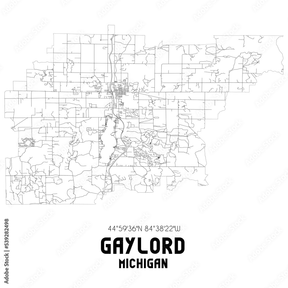 Gaylord Michigan. US street map with black and white lines.