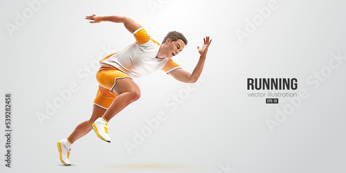 Realistic silhouette of a running athlete on white background. Runner man are running sprint or marathon. Vector illustration