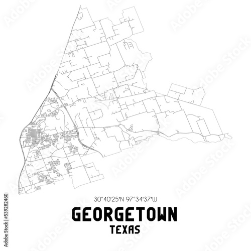 Georgetown Texas. US street map with black and white lines.