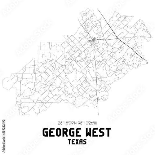 George West Texas. US street map with black and white lines.