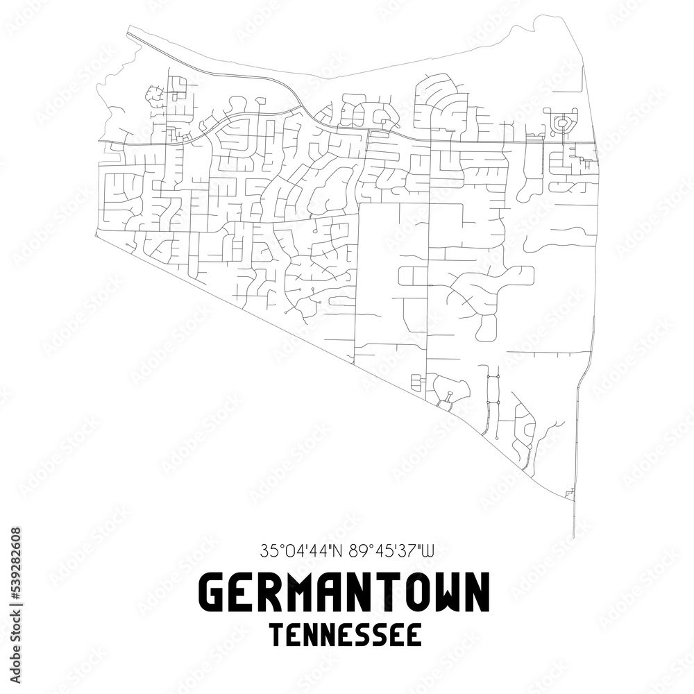 Germantown Tennessee. US street map with black and white lines.