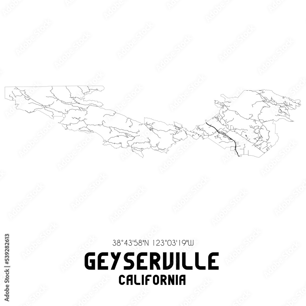 Geyserville California. US street map with black and white lines. Geyserville California. US street map with black and white lines.