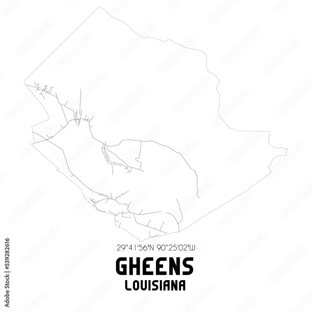 Gheens Louisiana. US street map with black and white lines. Gheens Louisiana. US street map with black and white lines.