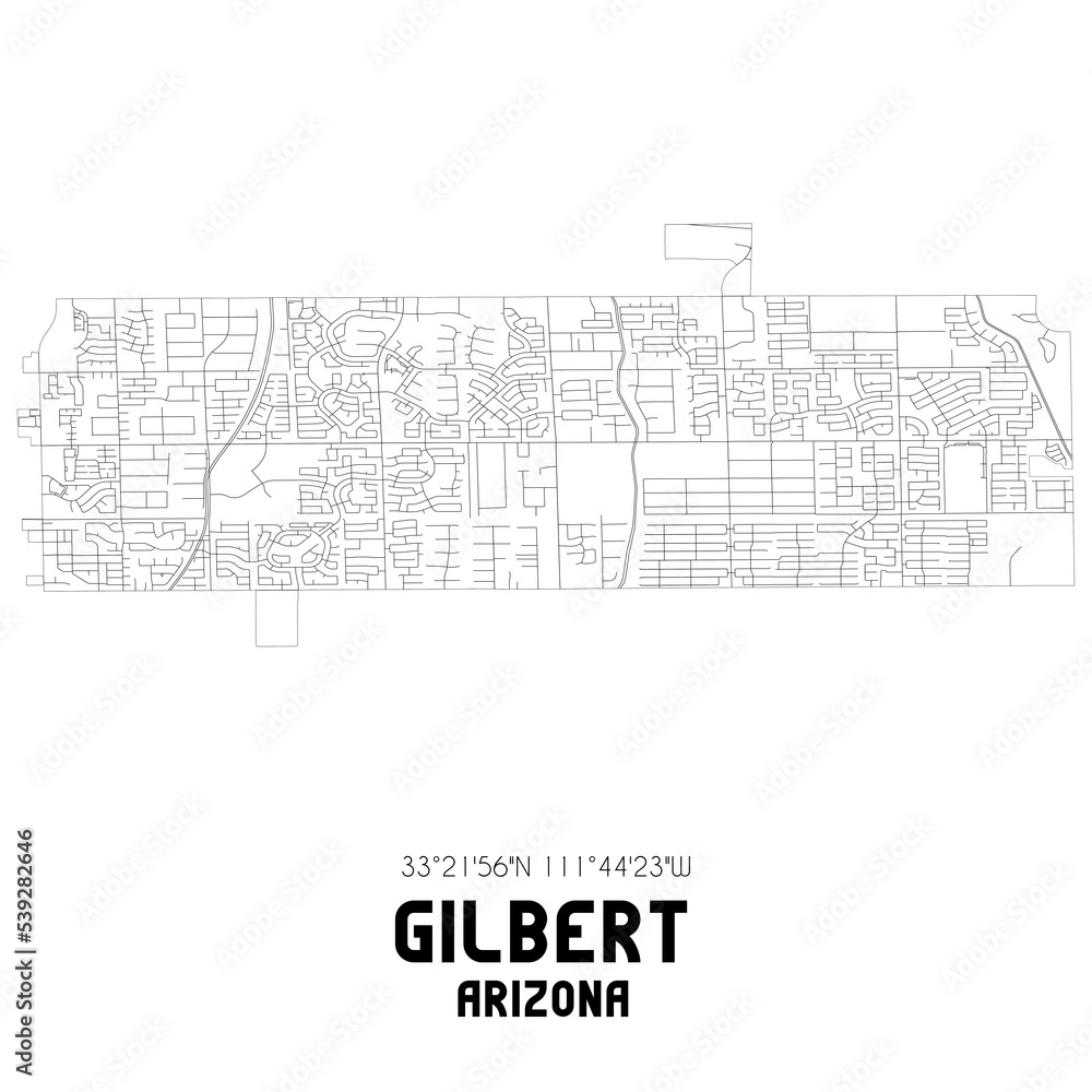Gilbert Arizona. US street map with black and white lines.