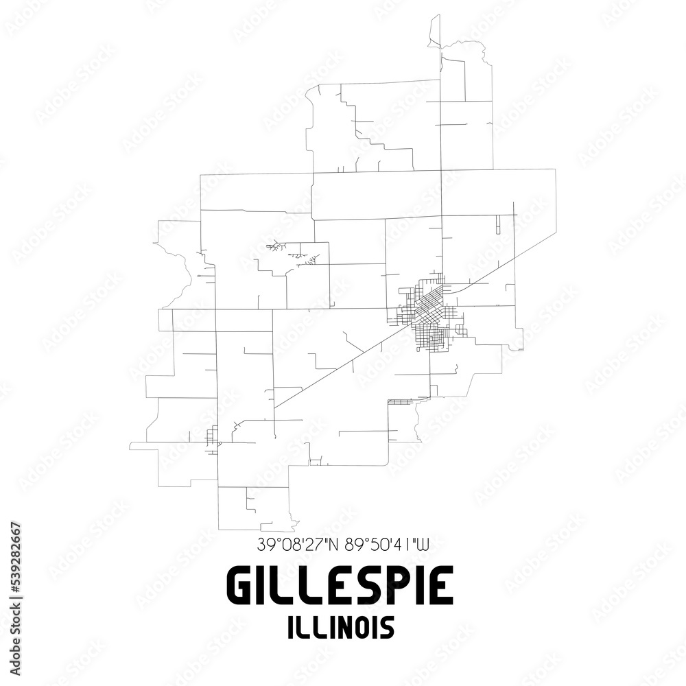Gillespie Illinois. US street map with black and white lines. Gillespie Illinois. US street map with black and white lines.