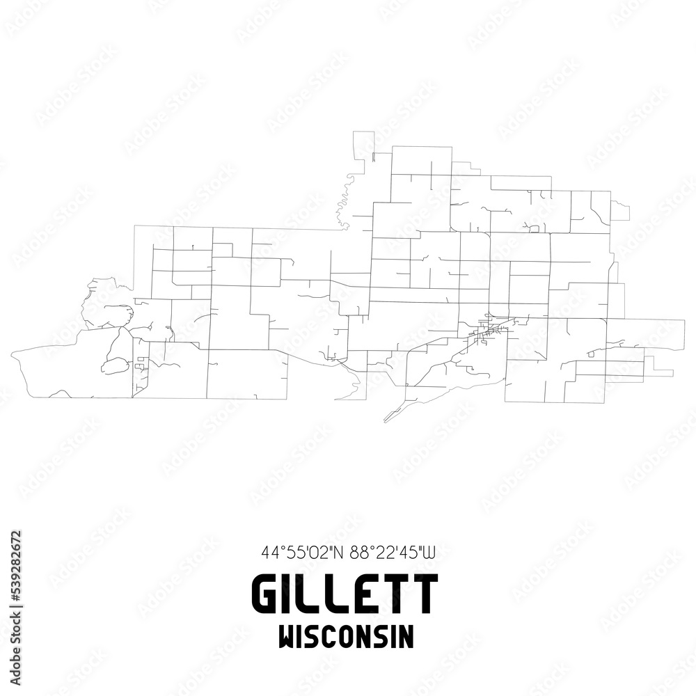 Gillett Wisconsin. US street map with black and white lines. Gillett Wisconsin. US street map with black and white lines.