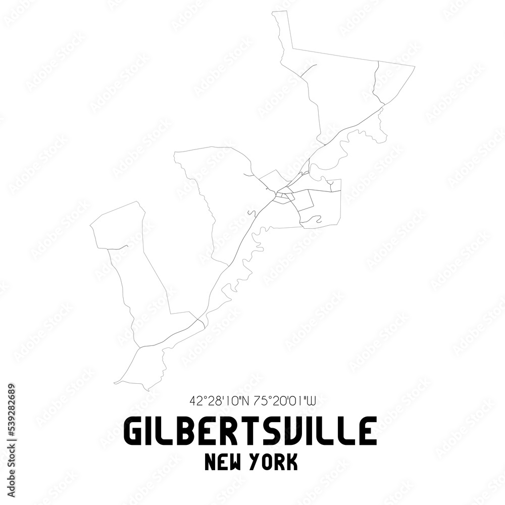 Gilbertsville New York. US street map with black and white lines.