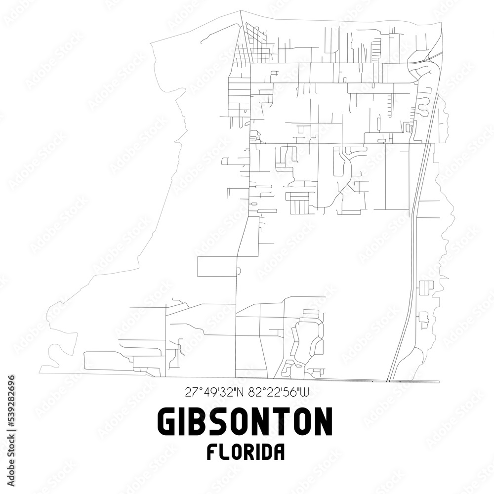 Gibsonton Florida. US street map with black and white lines. Gibsonton Florida. US street map with black and white lines.