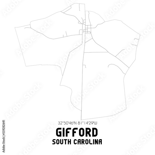 Gifford South Carolina. US street map with black and white lines. photo