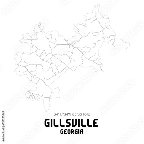 Gillsville Georgia. US street map with black and white lines.