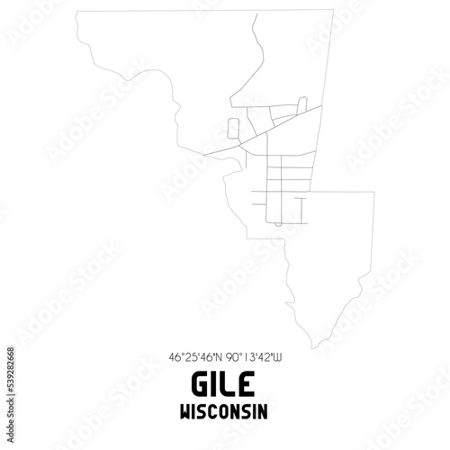Gile Wisconsin. US street map with black and white lines. photo