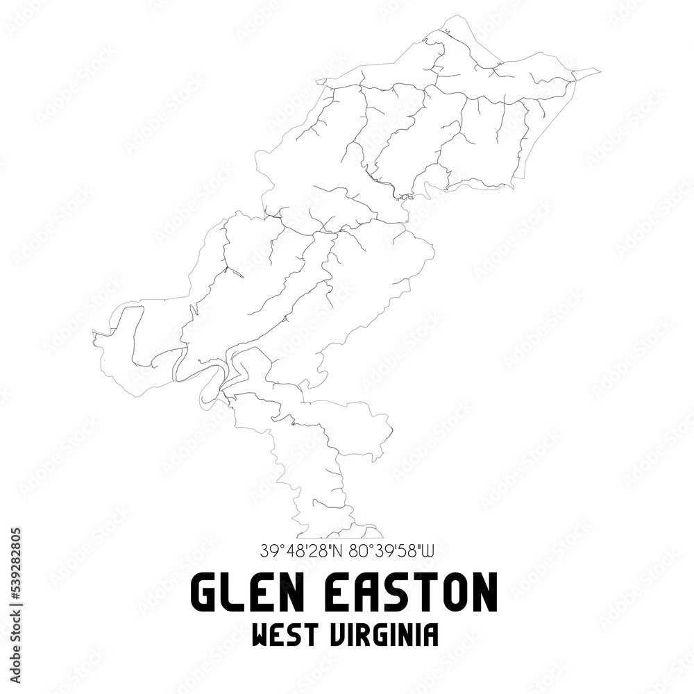 Glen Easton West Virginia. US street map with black and white lines.