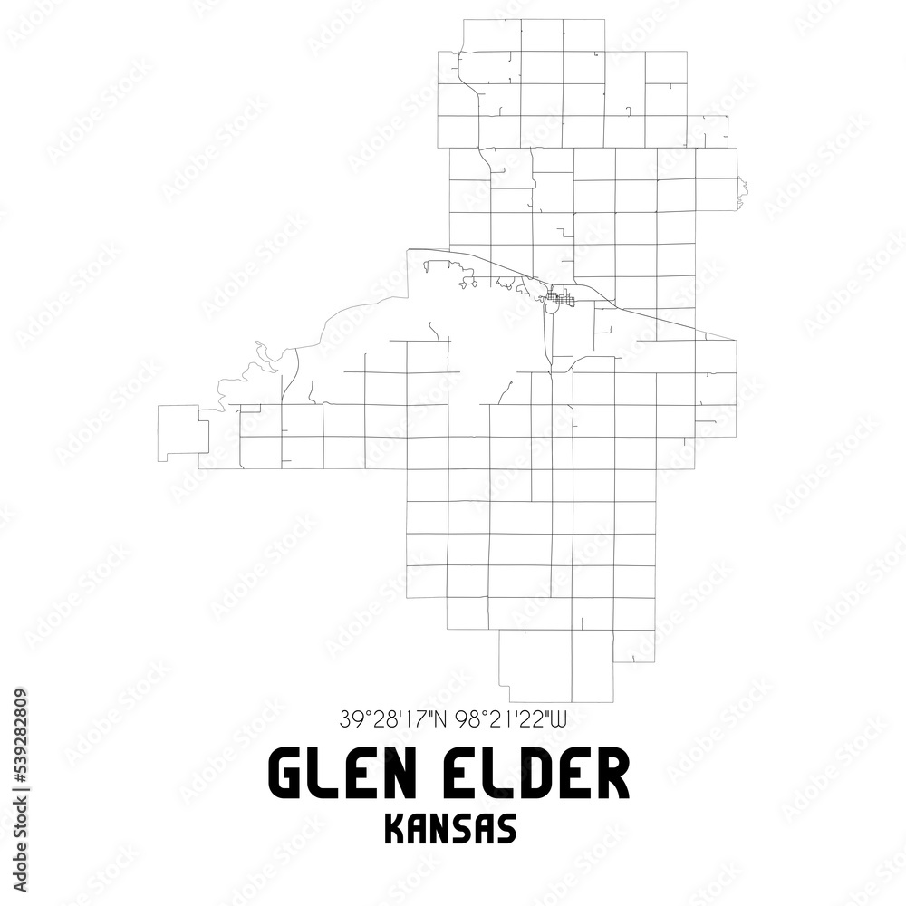 Glen Elder Kansas. US street map with black and white lines. Glen Elder Kansas. US street map with black and white lines.