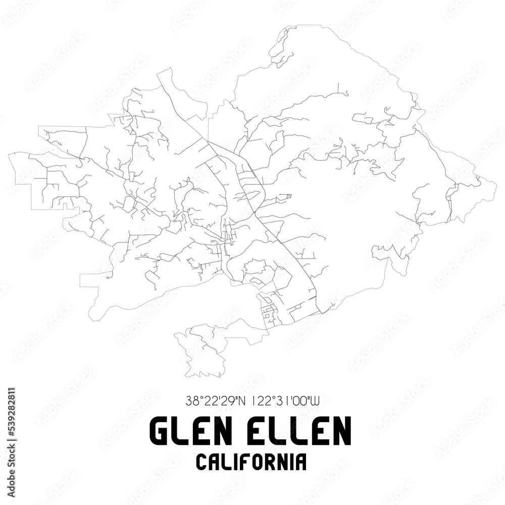 Glen Ellen California. US street map with black and white lines. Glen Ellen California. US street map with black and white lines.