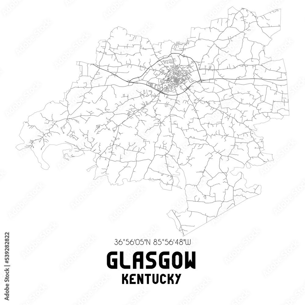 Glasgow Kentucky. US street map with black and white lines.