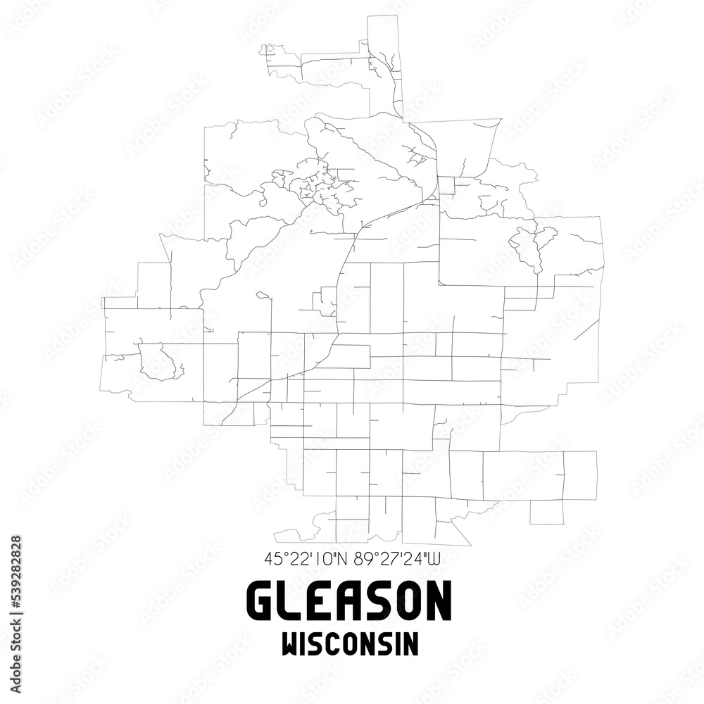 Gleason Wisconsin. US street map with black and white lines.