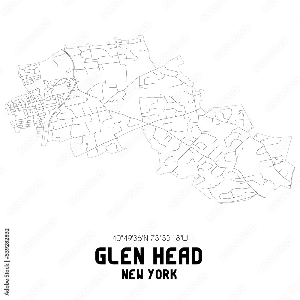 Glen Head New York. US street map with black and white lines.