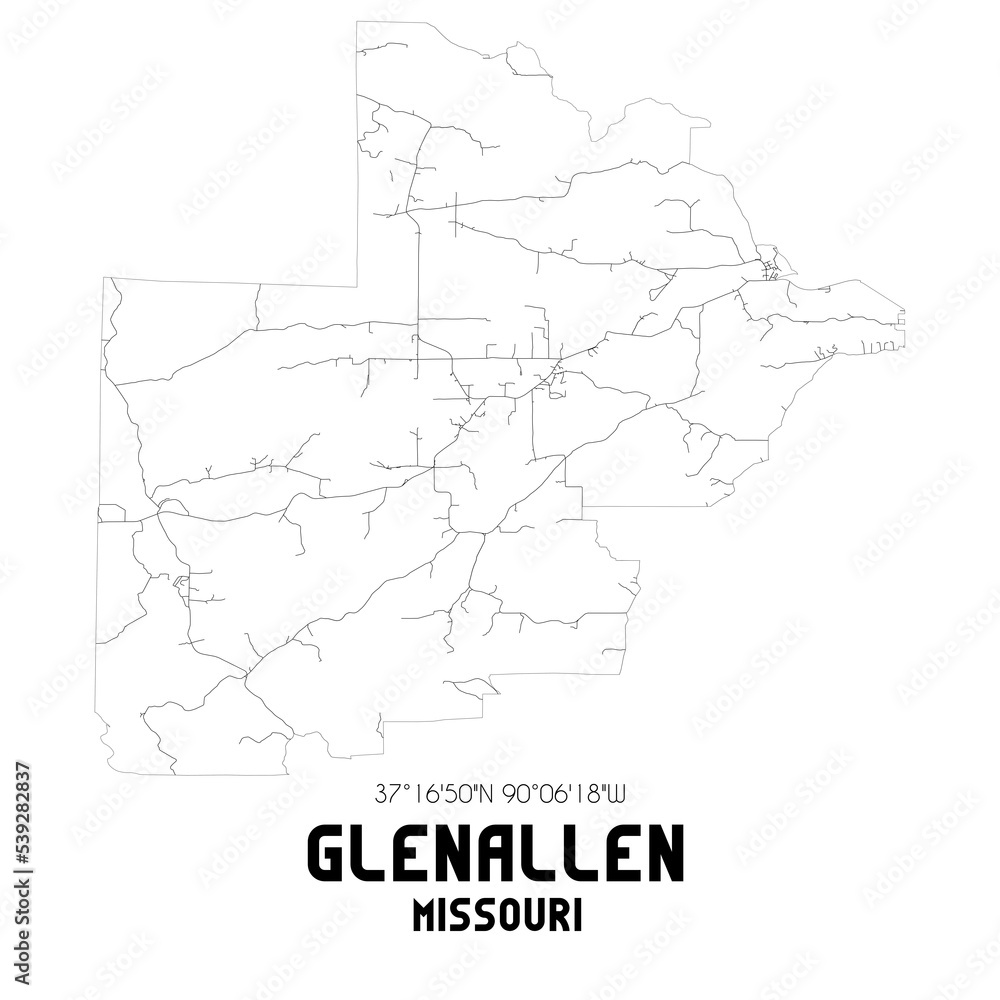 Glenallen Missouri. US street map with black and white lines. Glenallen Missouri. US street map with black and white lines.