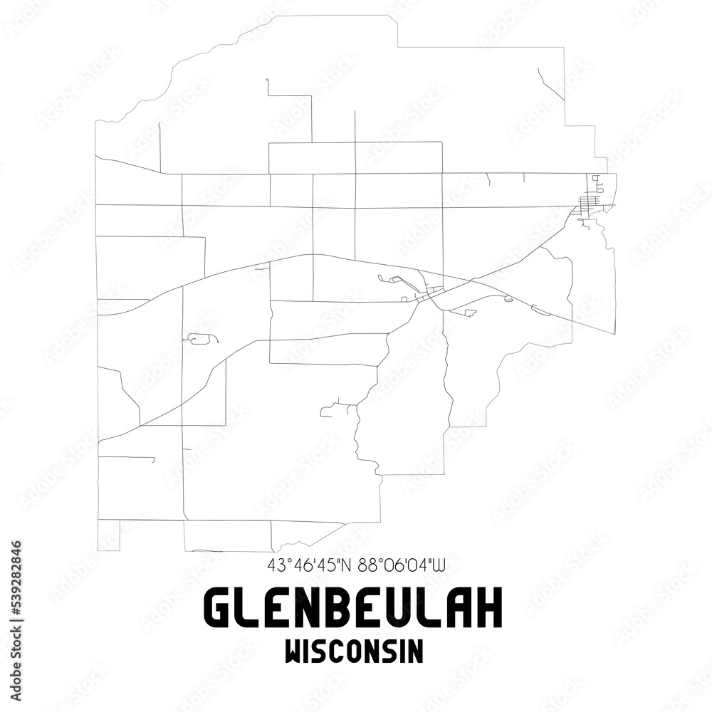 Glenbeulah Wisconsin. US street map with black and white lines. Glenbeulah Wisconsin. US street map with black and white lines.