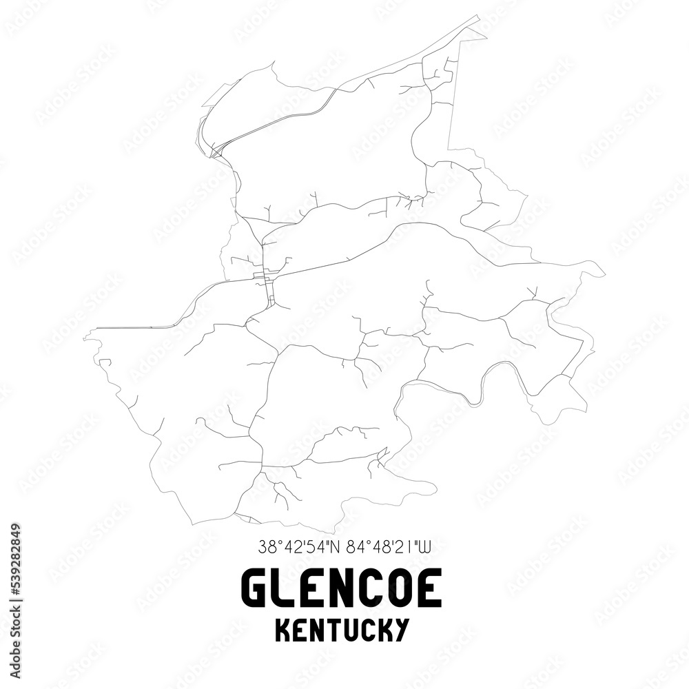 Glencoe Kentucky. US street map with black and white lines.