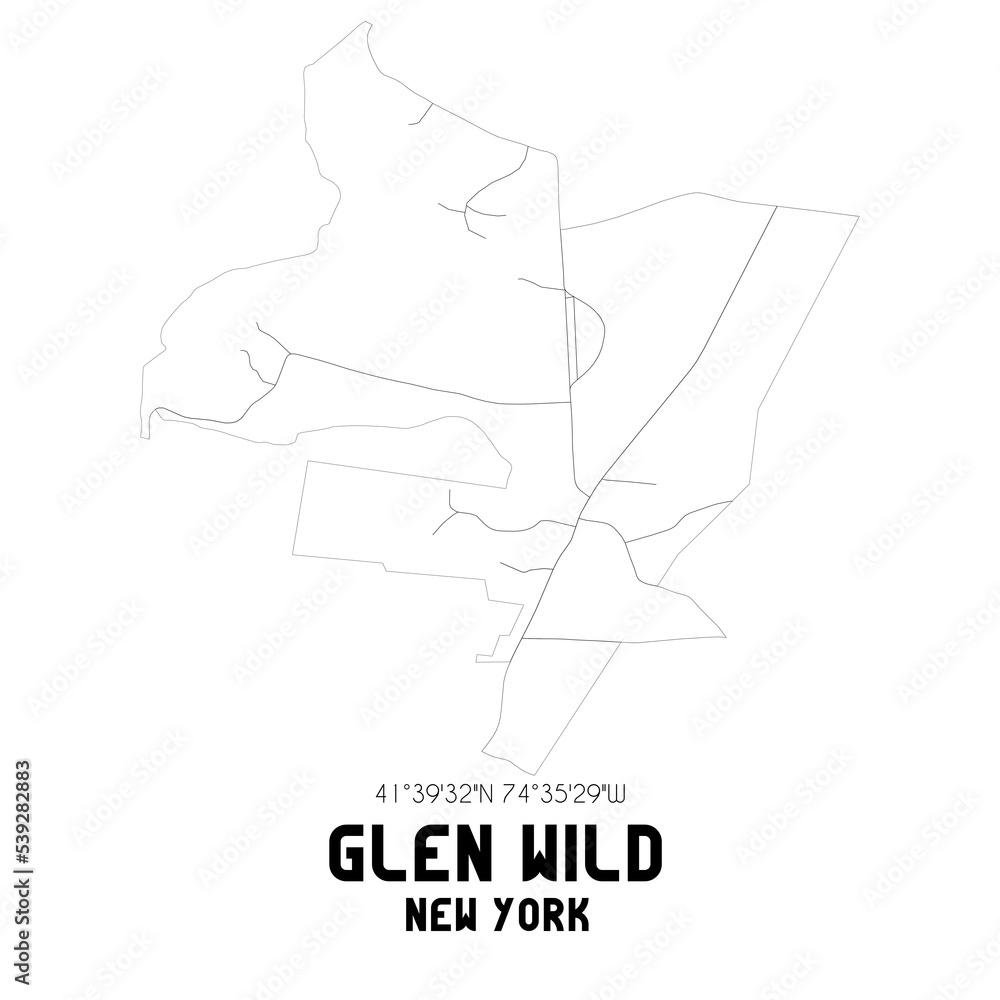 Glen Wild New York. US street map with black and white lines. Glen Wild New York. US street map with black and white lines.