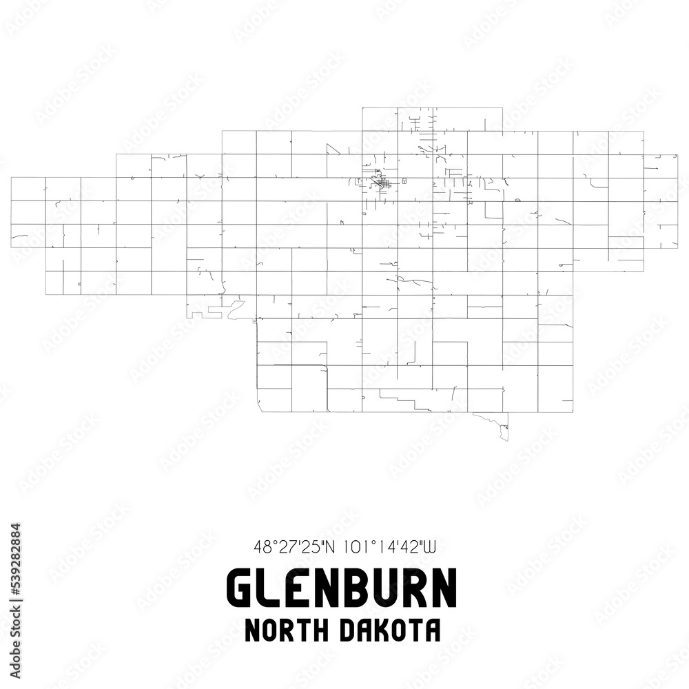Glenburn North Dakota. US street map with black and white lines. Glenburn North Dakota. US street map with black and white lines.