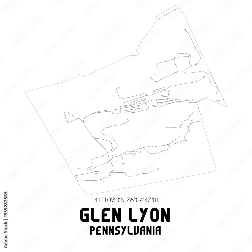Glen Lyon Pennsylvania. US street map with black and white lines.