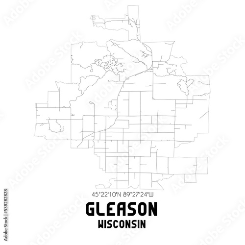 Gleason Wisconsin. US street map with black and white lines.