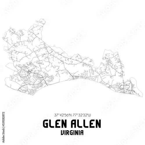 Glen Allen Virginia. US street map with black and white lines.