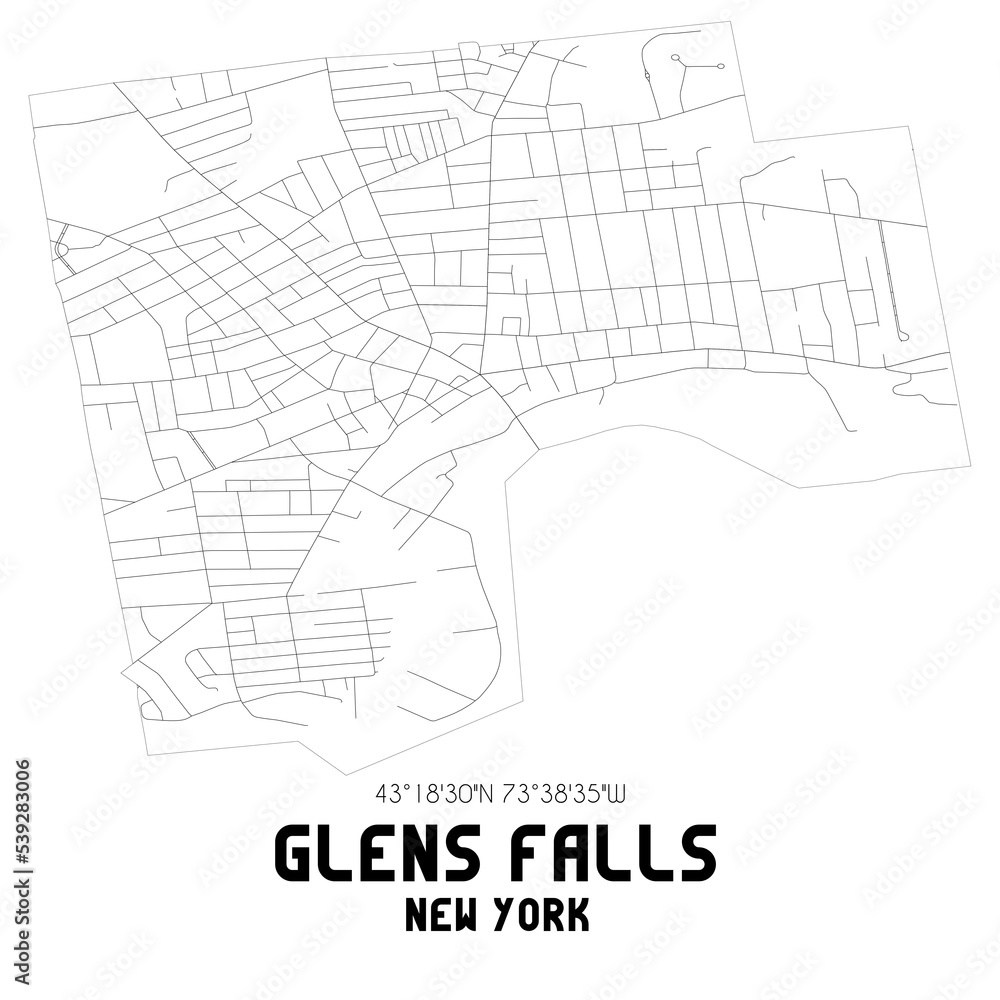 Glens Falls New York. US street map with black and white lines.