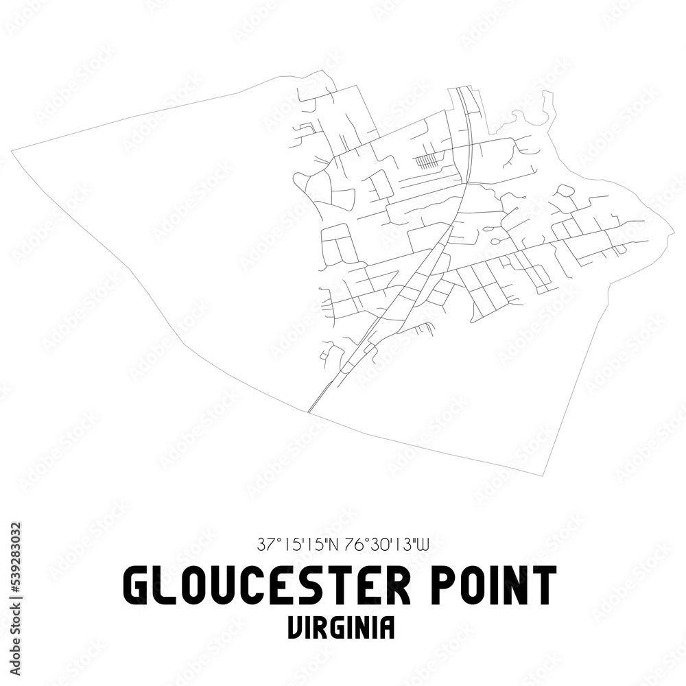 Gloucester Point Virginia. US street map with black and white lines.