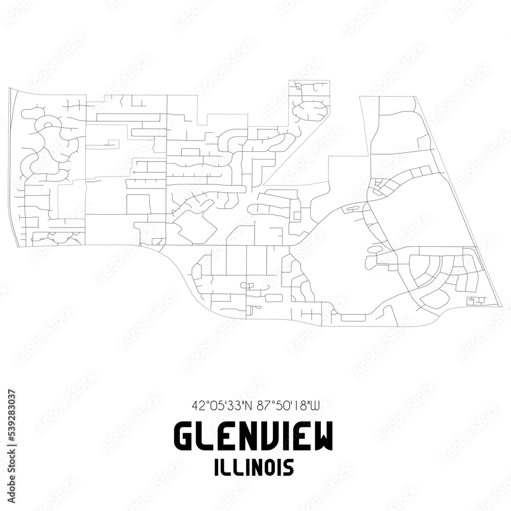 Glenview Illinois. US street map with black and white lines. Glenview Illinois. US street map with black and white lines.