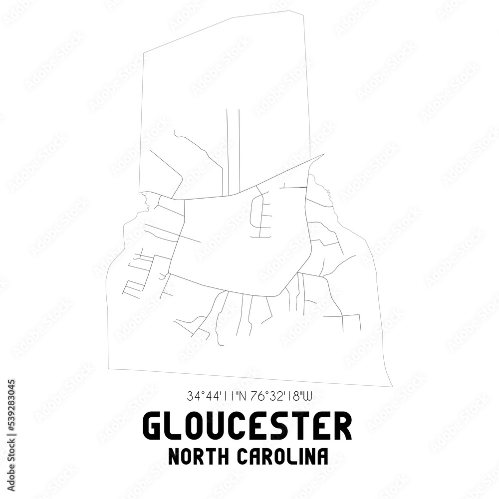 Gloucester North Carolina. US street map with black and white lines.