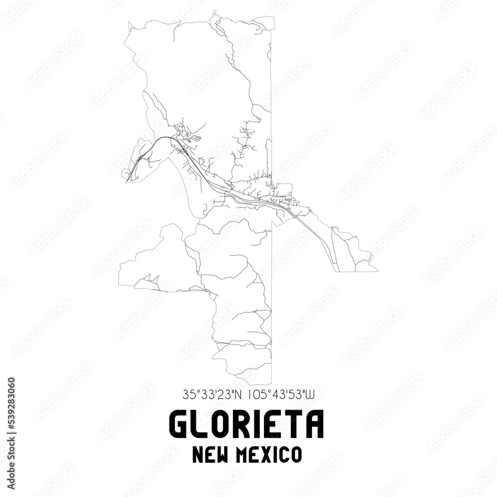 Glorieta New Mexico. US street map with black and white lines.
