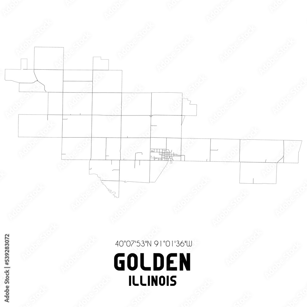 Golden Illinois. US street map with black and white lines. Golden Illinois. US street map with black and white lines.