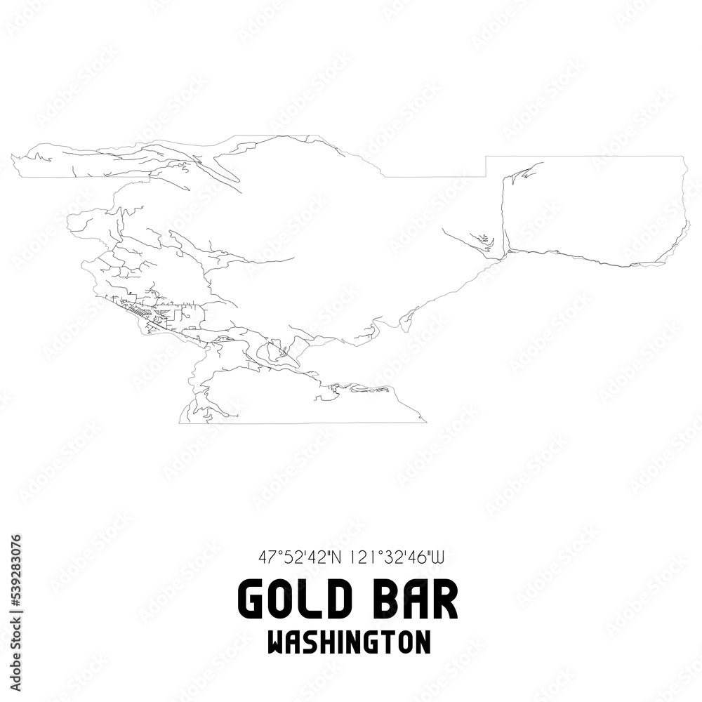 Gold Bar Washington. US street map with black and white lines.