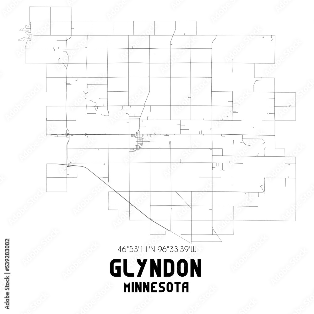 Glyndon Minnesota. US street map with black and white lines.