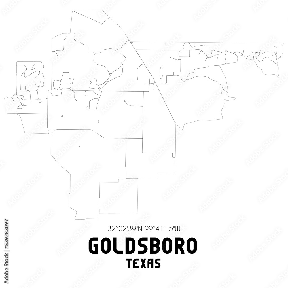 Goldsboro Texas. US street map with black and white lines.