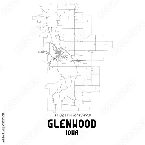 Glenwood Iowa. US street map with black and white lines. photo
