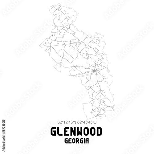 Glenwood Georgia. US street map with black and white lines.